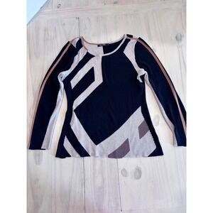 NIC+ZOE Womens PM Petite Medium Geometric Colorblock Cotton Modal Sweater Black